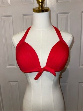 Red Halter Tie-Front One-Piece Swimsuit with Supportive Cups
